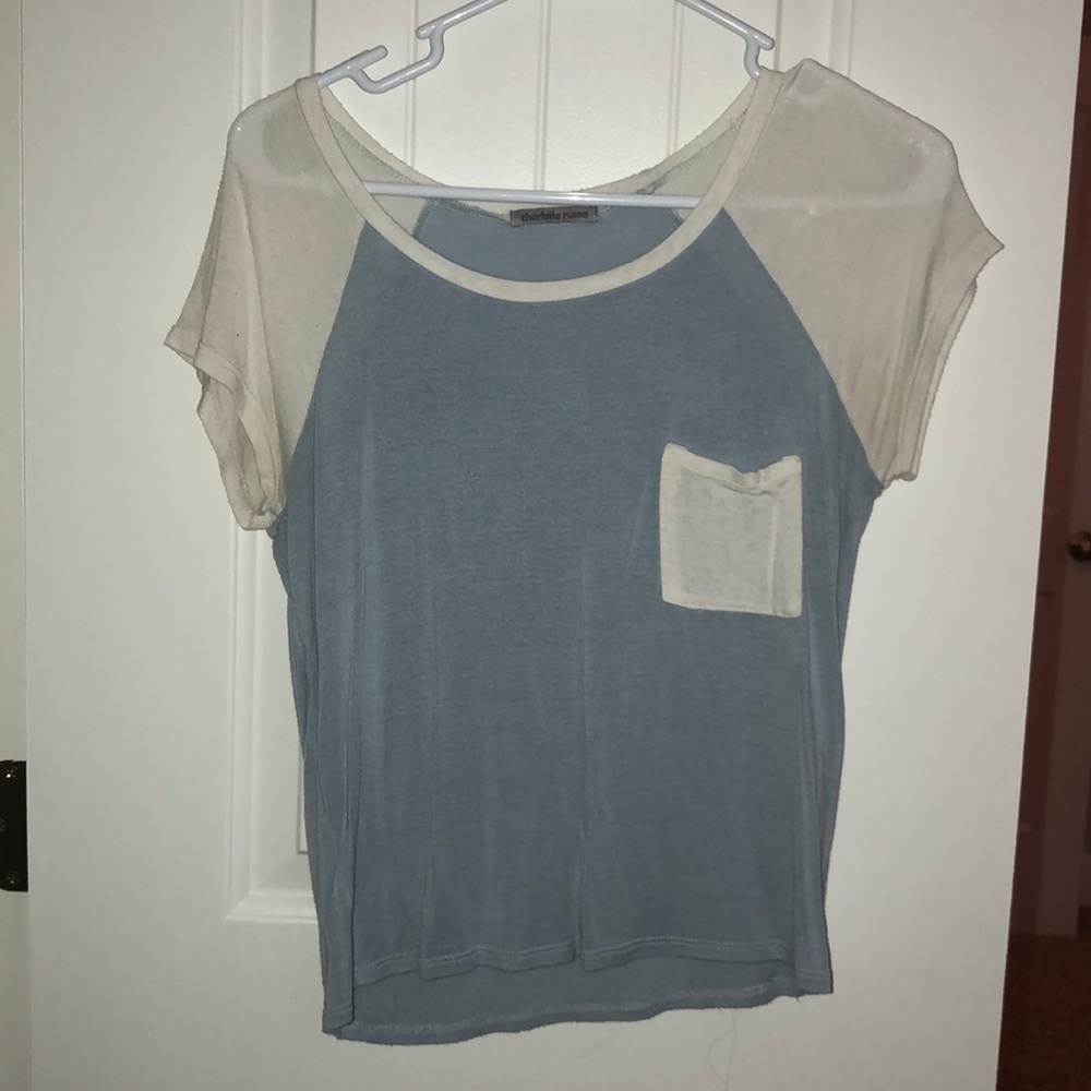 White and blue shirt sleeve t shirt
